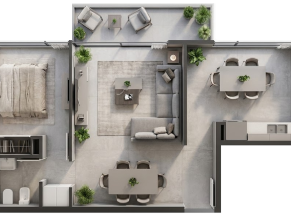 Plano dos ambientes Nuevo Riverside Ginter Propiedades